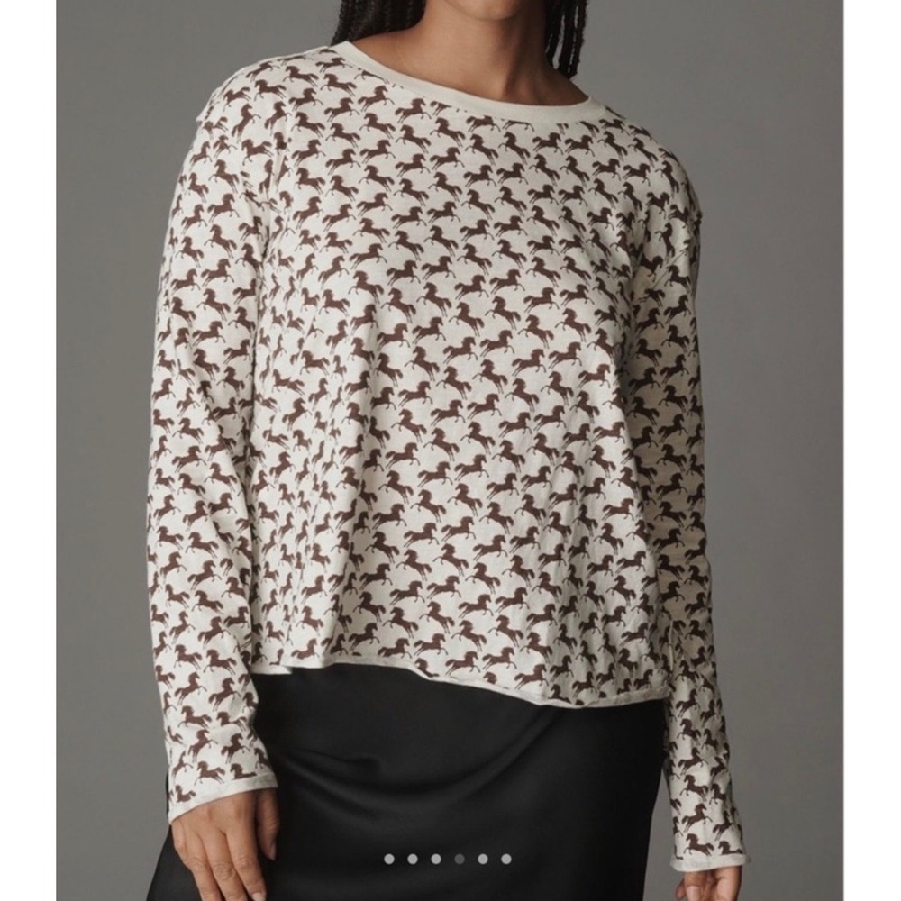 Maeve Anthropologie 100% Cotton Horse Print Long Sleeve Top Women Size M